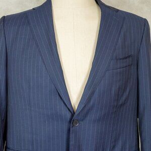 Isaia Napoli Navy Blue Pinstripe Suit Jacket 40R US Made in Italy